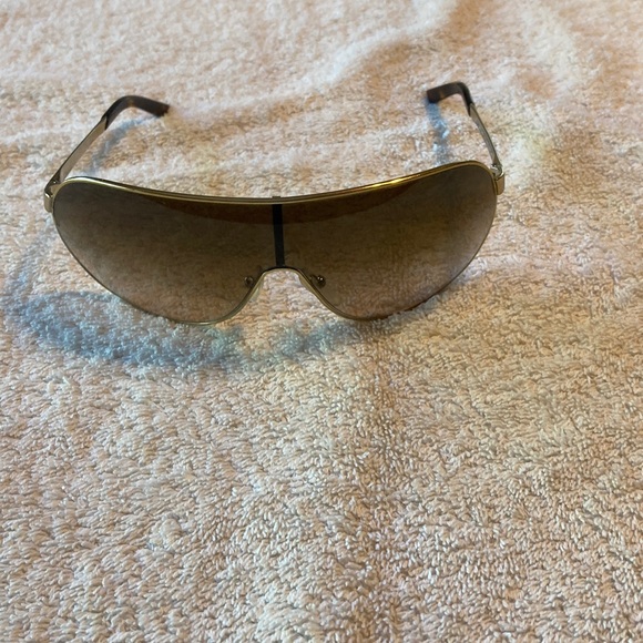 Prada Accessories - Prada Gold and Blackish Brown Aviator Sunglasses